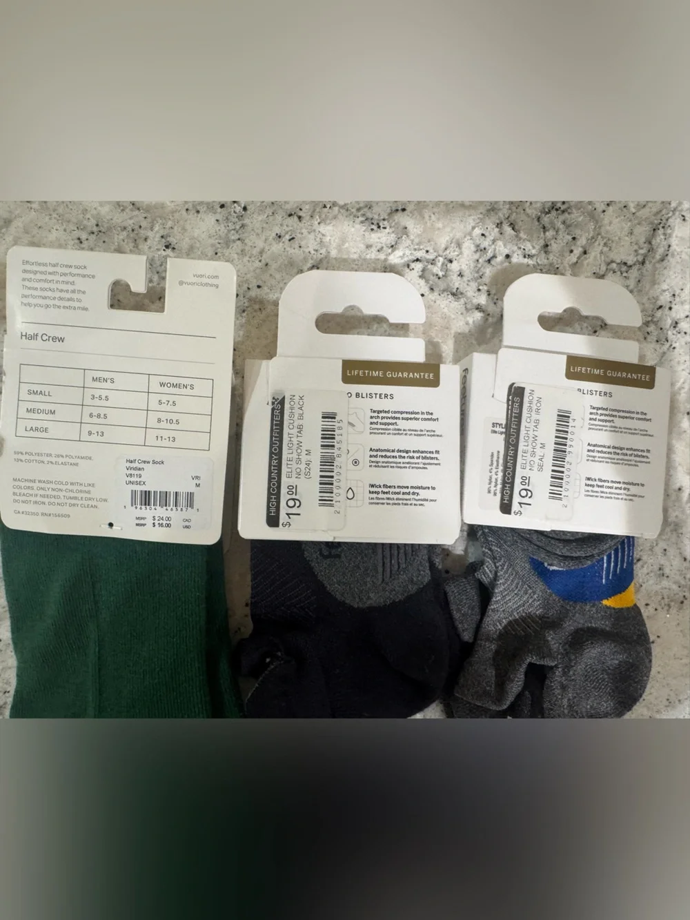Vuori and Feetures M women’s socks